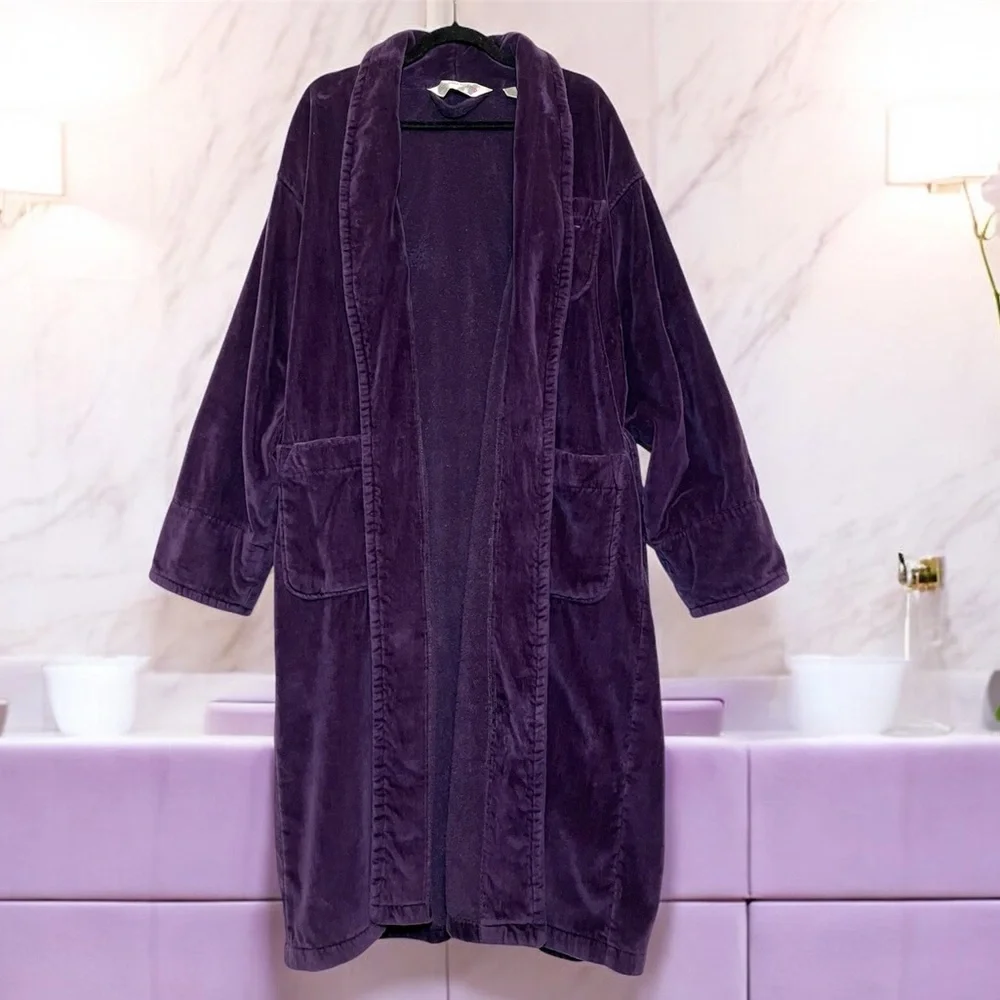 Vintage 90s Victoria Secret 100% Cotton Purple Bath Robe Rare Made In Turkey